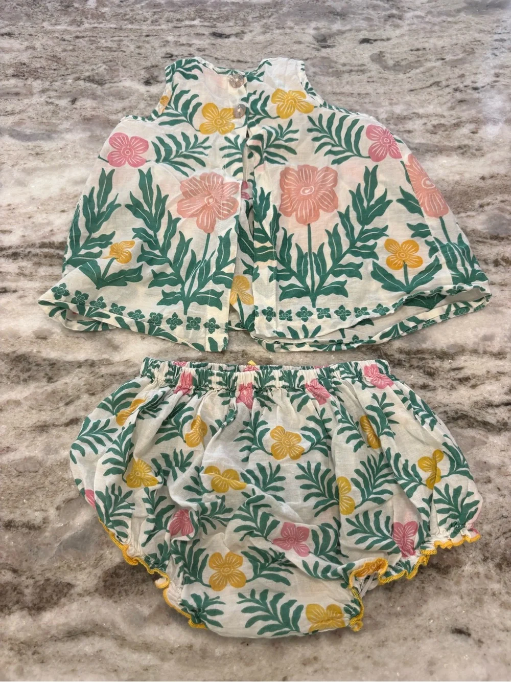 Pink Chicken Floral Two-Piece Set - Cream, Pink, Yellow & Green